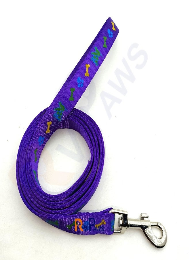 Pups&Pets 15 MM Soft Nylon Adjustable Bone Paw Printed Colourful Puppy Nylon Harness Set with Metal Hook Leash (Purple) - Image 4